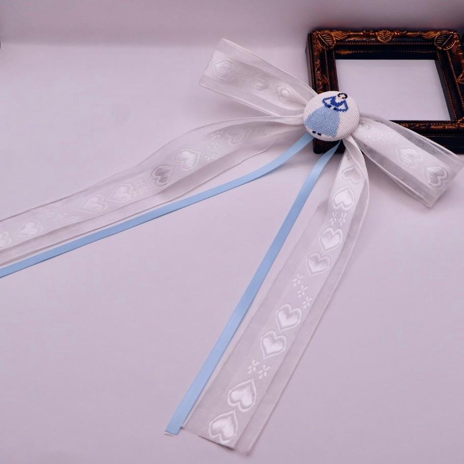 チマチョゴリ　くるみボタンの華やかなヘアリボン　クロスステッチ刺繍 | 2枚目